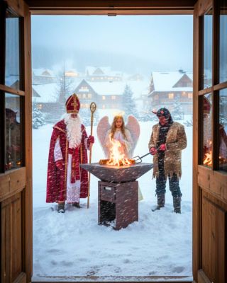 Dnes chodí andělé, čerti a Mikulášové… ale tihle tři grilují uprostřed vánice! 🔥❄️ 👇 Stojí u ohně, užívají si teplo a domy...